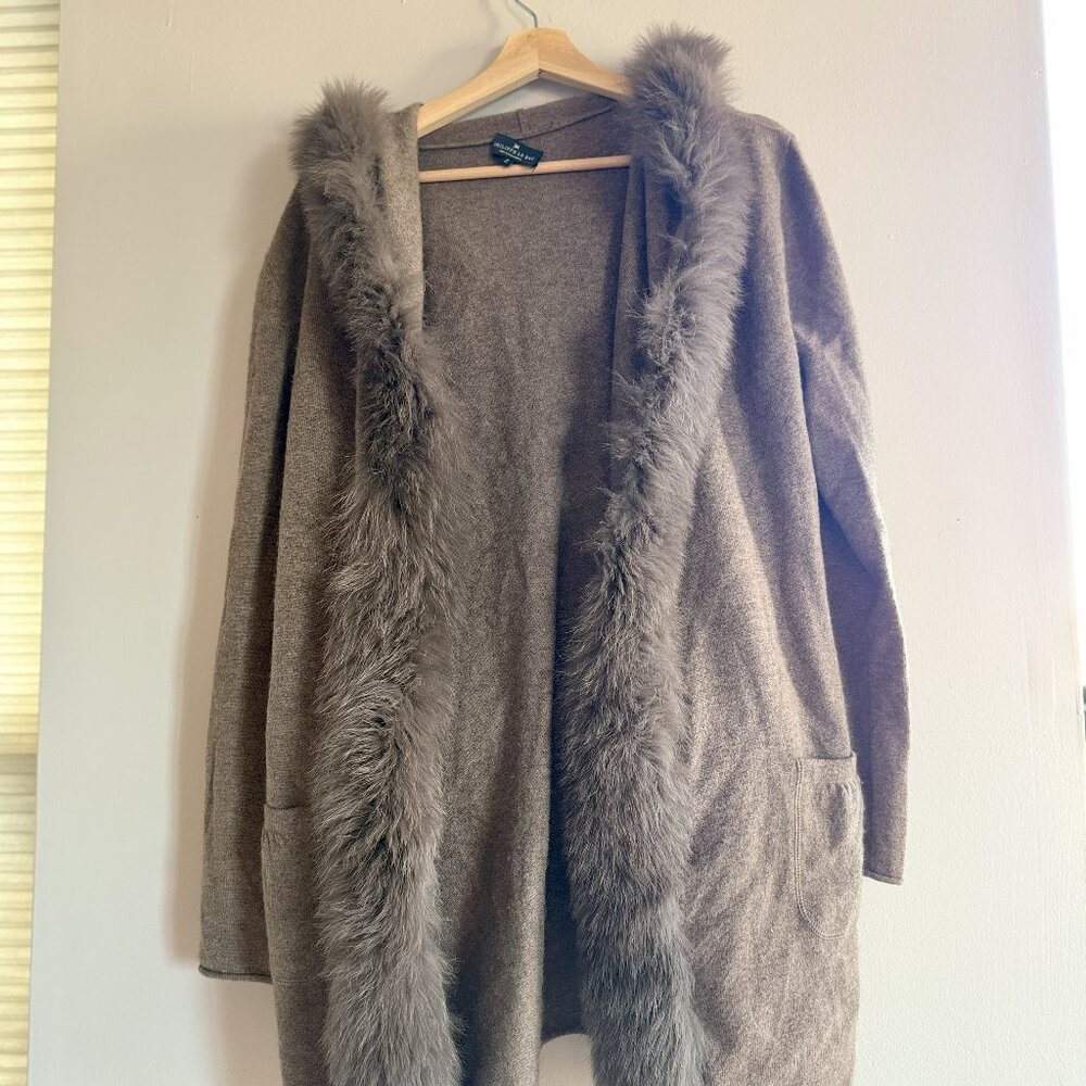 Philippe Le Bac 100% Cashmere Hooded Cardigan w/ Faux Fur Trim – Size 2